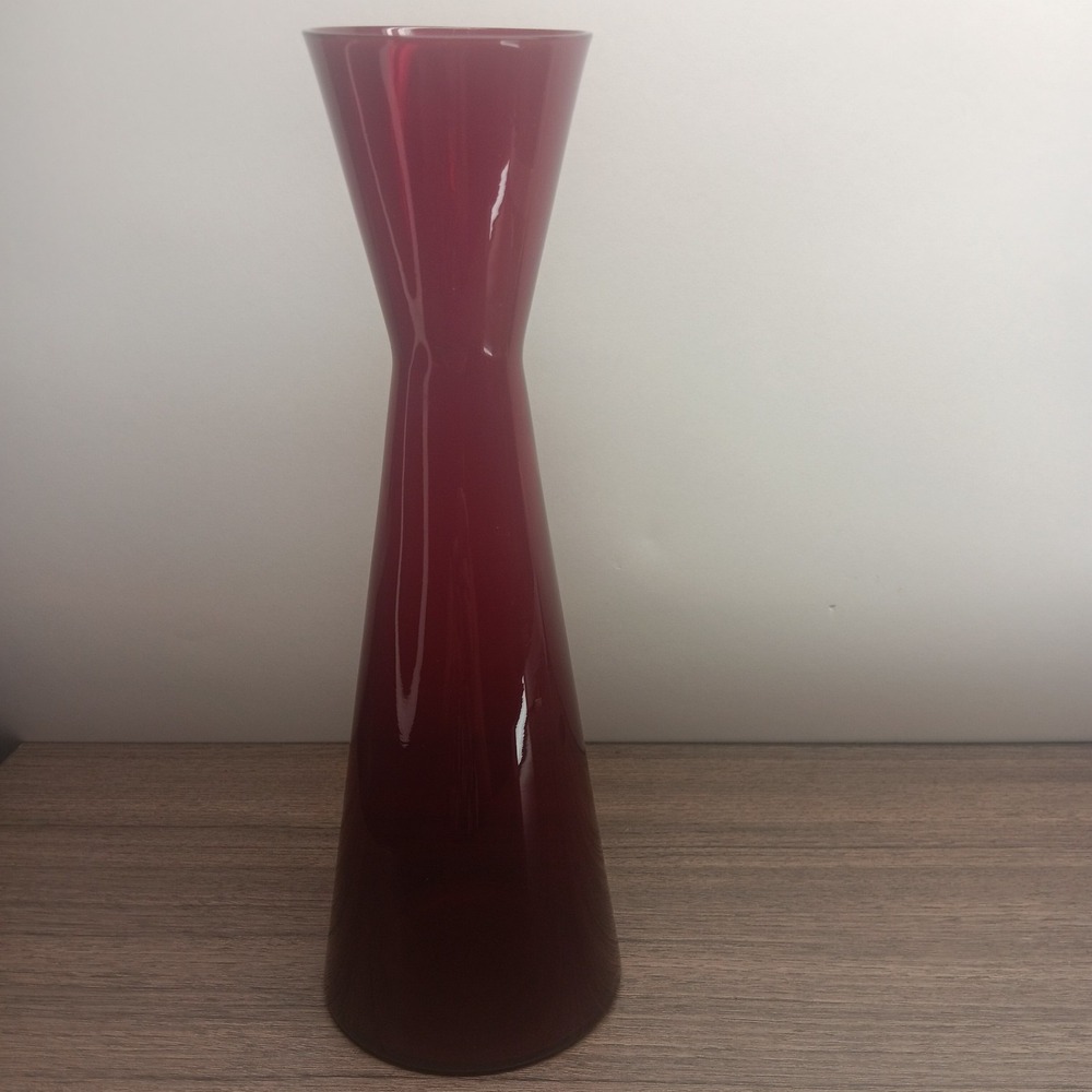 Vintage Ruby Red MCM Art Glass Vase; Mint Condition; 11.5" Tall